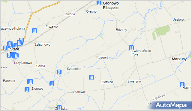 mapa Rozgart gmina Gronowo Elbląskie, Rozgart gmina Gronowo Elbląskie na mapie Targeo
