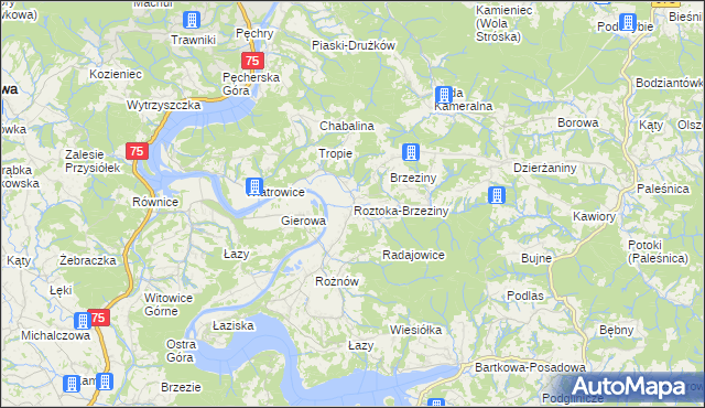 mapa Roztoka-Brzeziny, Roztoka-Brzeziny na mapie Targeo