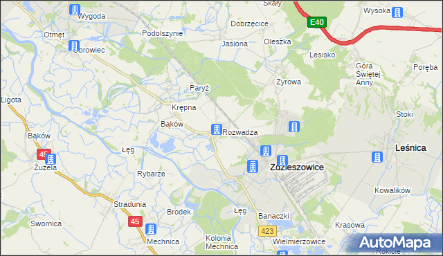 mapa Rozwadza, Rozwadza na mapie Targeo