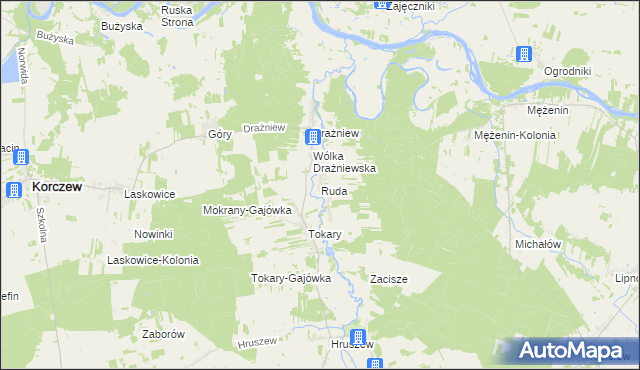 mapa Ruda gmina Korczew, Ruda gmina Korczew na mapie Targeo