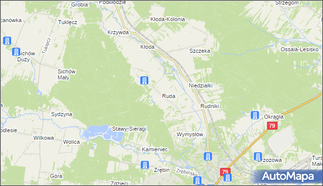 mapa Ruda gmina Rytwiany, Ruda gmina Rytwiany na mapie Targeo