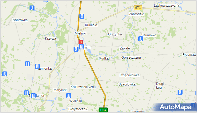 mapa Rudka gmina Korycin, Rudka gmina Korycin na mapie Targeo