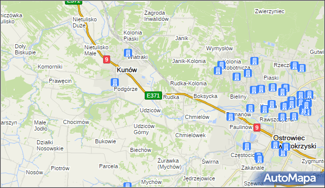 mapa Rudka gmina Kunów, Rudka gmina Kunów na mapie Targeo