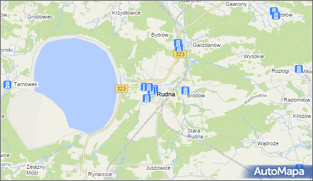 mapa Rudna powiat lubiński, Rudna powiat lubiński na mapie Targeo