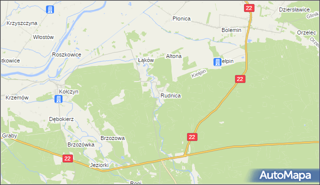 mapa Rudnica gmina Krzeszyce, Rudnica gmina Krzeszyce na mapie Targeo