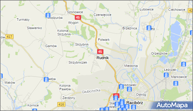 mapa Rudnik powiat raciborski, Rudnik powiat raciborski na mapie Targeo