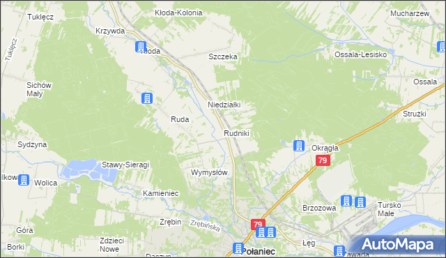 mapa Rudniki gmina Połaniec, Rudniki gmina Połaniec na mapie Targeo