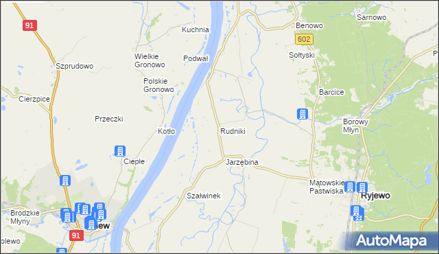 mapa Rudniki gmina Ryjewo, Rudniki gmina Ryjewo na mapie Targeo