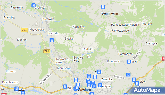 mapa Rudniki gmina Włodowice, Rudniki gmina Włodowice na mapie Targeo