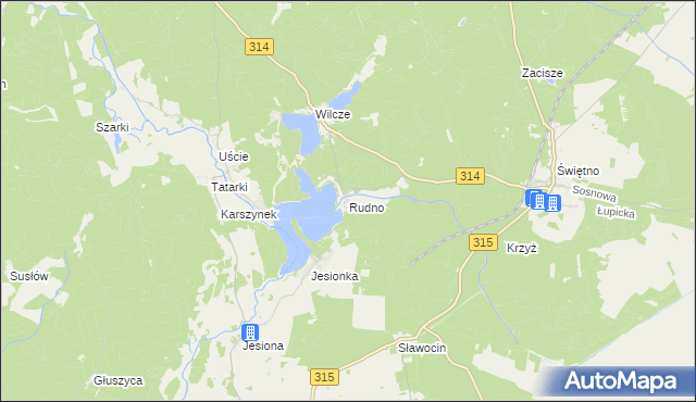 mapa Rudno gmina Wolsztyn, Rudno gmina Wolsztyn na mapie Targeo