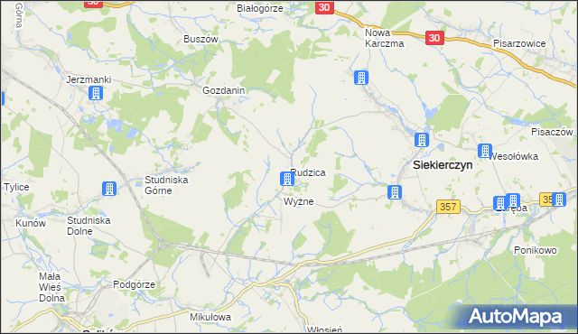 mapa Rudzica gmina Siekierczyn, Rudzica gmina Siekierczyn na mapie Targeo