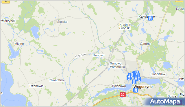 mapa Runowo gmina Węgorzyno, Runowo gmina Węgorzyno na mapie Targeo