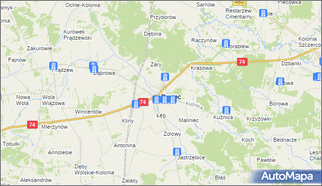 mapa Rusiec powiat bełchatowski, Rusiec powiat bełchatowski na mapie Targeo