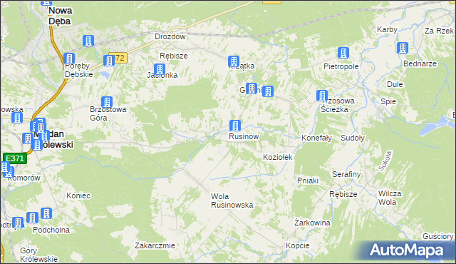 mapa Rusinów gmina Majdan Królewski, Rusinów gmina Majdan Królewski na mapie Targeo