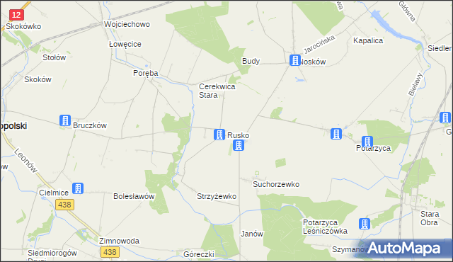 mapa Rusko gmina Jaraczewo, Rusko gmina Jaraczewo na mapie Targeo