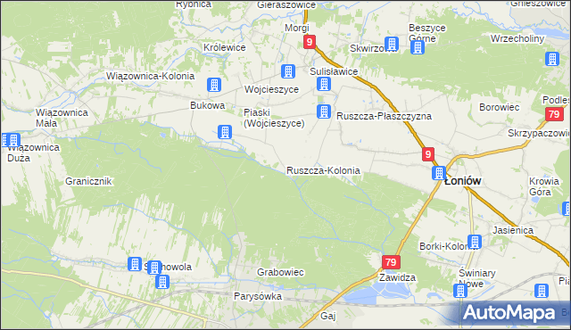 mapa Ruszcza-Kolonia, Ruszcza-Kolonia na mapie Targeo