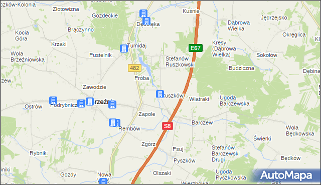 mapa Ruszków gmina Brzeźnio, Ruszków gmina Brzeźnio na mapie Targeo