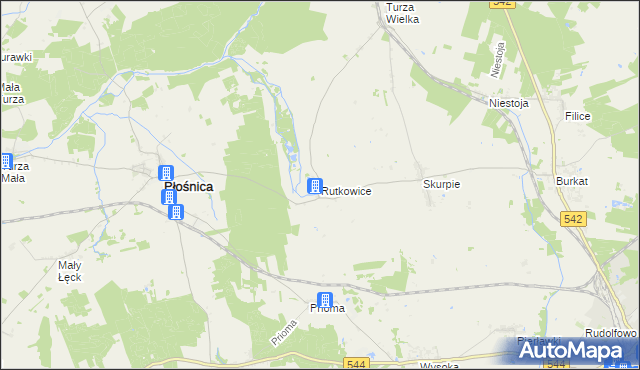 mapa Rutkowice gmina Płośnica, Rutkowice gmina Płośnica na mapie Targeo