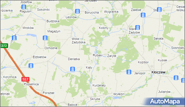 mapa Rybaki gmina Kłoczew, Rybaki gmina Kłoczew na mapie Targeo