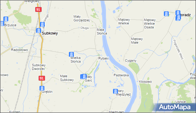 mapa Rybaki gmina Subkowy, Rybaki gmina Subkowy na mapie Targeo
