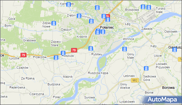 mapa Rybitwy gmina Połaniec, Rybitwy gmina Połaniec na mapie Targeo