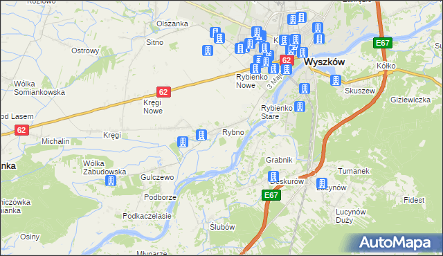 mapa Rybno gmina Wyszków, Rybno gmina Wyszków na mapie Targeo