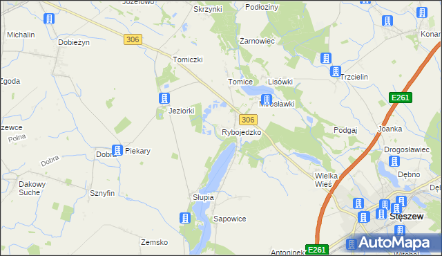 mapa Rybojedzko gmina Stęszew, Rybojedzko gmina Stęszew na mapie Targeo