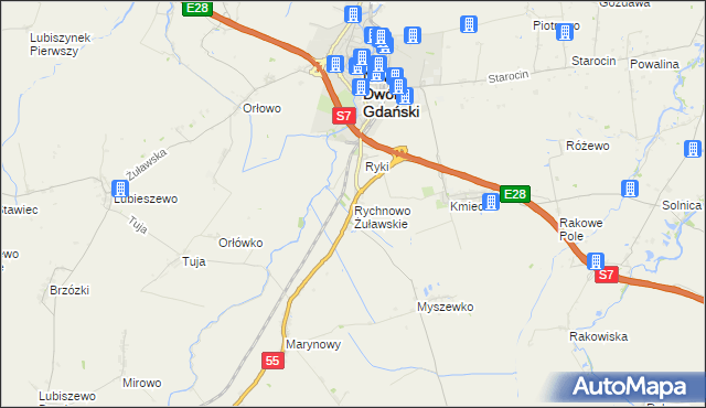 mapa Rychnowo Żuławskie, Rychnowo Żuławskie na mapie Targeo