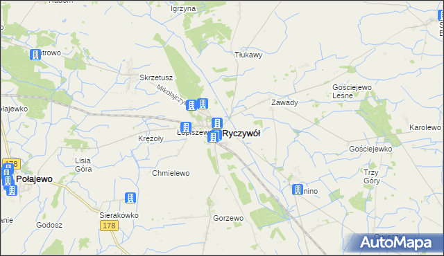 mapa Ryczywół powiat obornicki, Ryczywół powiat obornicki na mapie Targeo