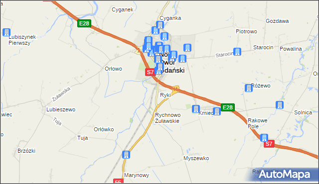 mapa Ryki gmina Nowy Dwór Gdański, Ryki gmina Nowy Dwór Gdański na mapie Targeo