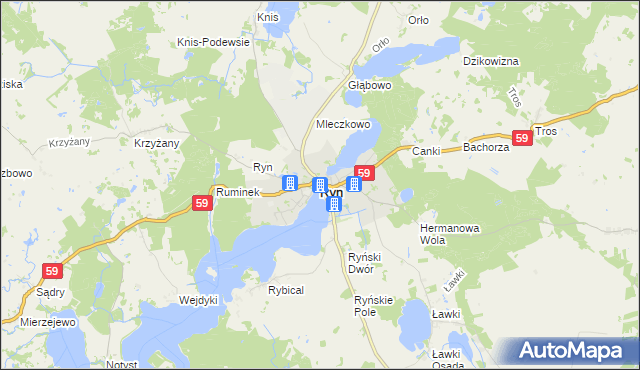 mapa Ryn powiat giżycki, Ryn powiat giżycki na mapie Targeo