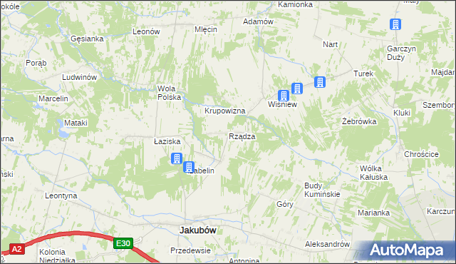 mapa Rządza gmina Jakubów, Rządza gmina Jakubów na mapie Targeo