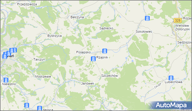 mapa Rząśnik gmina Świerzawa, Rząśnik gmina Świerzawa na mapie Targeo