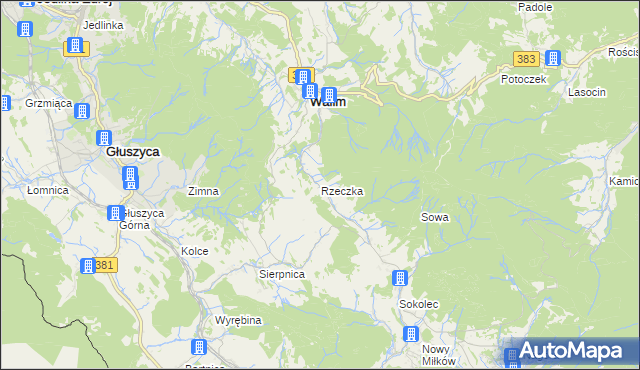 mapa Rzeczka gmina Walim, Rzeczka gmina Walim na mapie Targeo