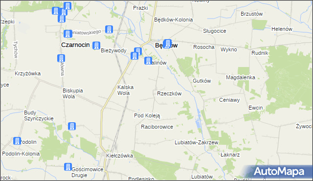 mapa Rzeczków gmina Będków, Rzeczków gmina Będków na mapie Targeo