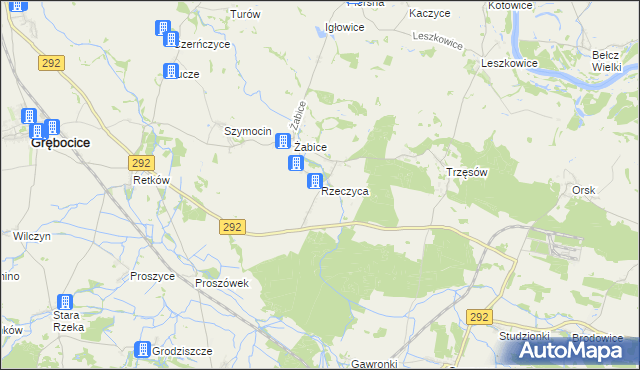 mapa Rzeczyca gmina Grębocice, Rzeczyca gmina Grębocice na mapie Targeo