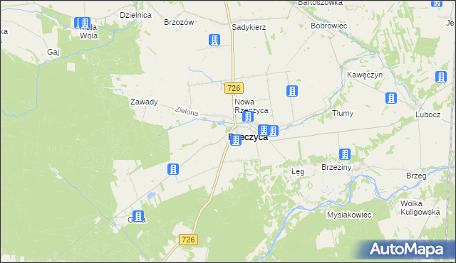 mapa Rzeczyca powiat tomaszowski, Rzeczyca powiat tomaszowski na mapie Targeo