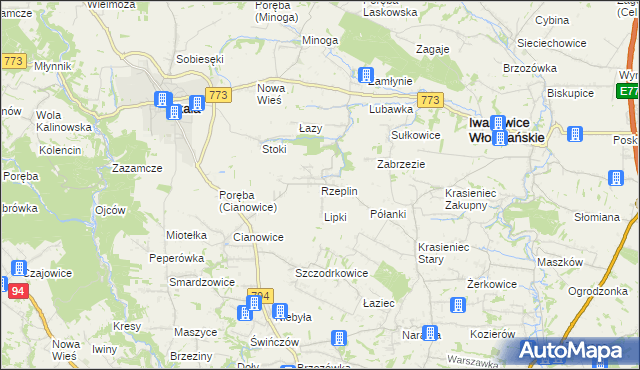 mapa Rzeplin gmina Skała, Rzeplin gmina Skała na mapie Targeo