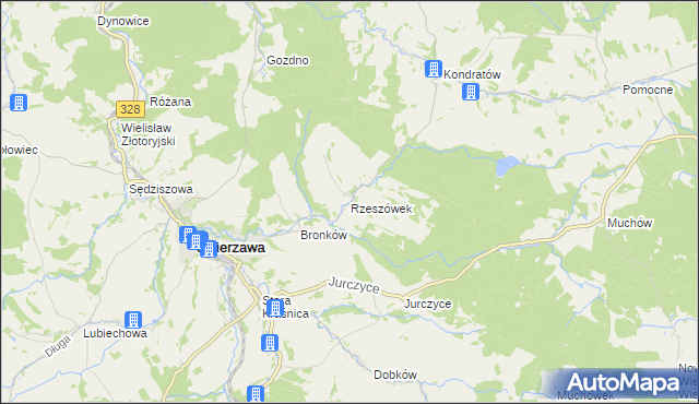 mapa Rzeszówek gmina Świerzawa, Rzeszówek gmina Świerzawa na mapie Targeo