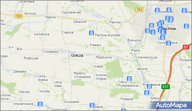 mapa Rzeżuśnia, Rzeżuśnia na mapie Targeo