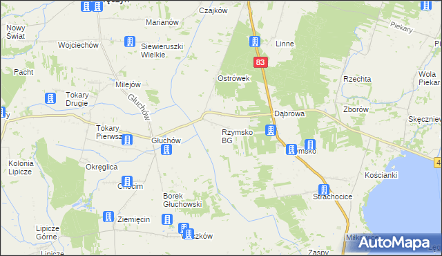 mapa Rzymsko BG, Rzymsko BG na mapie Targeo