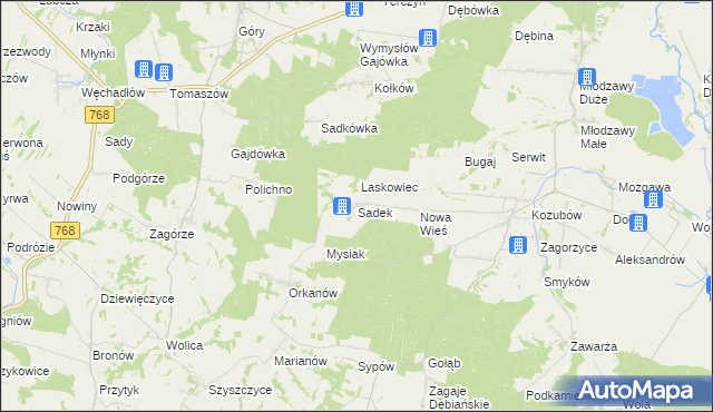 mapa Sadek gmina Pińczów, Sadek gmina Pińczów na mapie Targeo