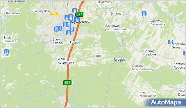 mapa Sadek gmina Szydłowiec, Sadek gmina Szydłowiec na mapie Targeo