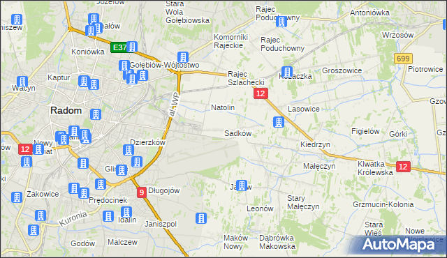 mapa Sadków gmina Jedlnia-Letnisko, Sadków gmina Jedlnia-Letnisko na mapie Targeo