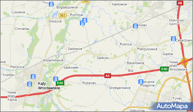 mapa Sadków gmina Kąty Wrocławskie, Sadków gmina Kąty Wrocławskie na mapie Targeo