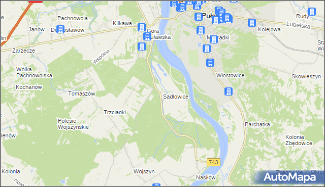 mapa Sadłowice gmina Puławy, Sadłowice gmina Puławy na mapie Targeo