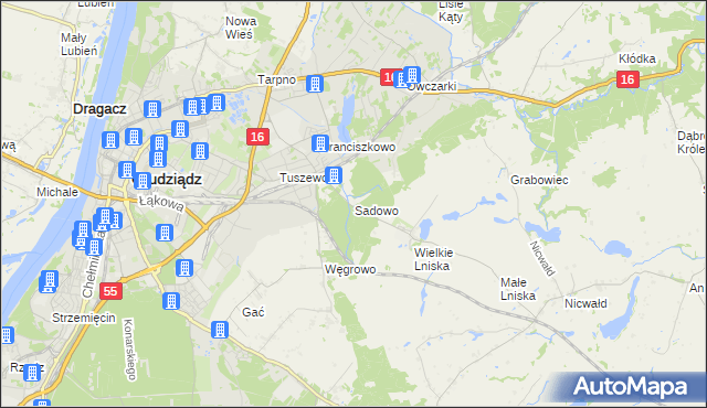 mapa Sadowo gmina Grudziądz, Sadowo gmina Grudziądz na mapie Targeo