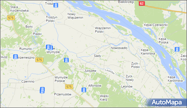 mapa Sady gmina Słubice, Sady gmina Słubice na mapie Targeo