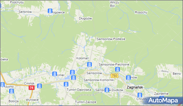 mapa Samsonów-Ciągłe, Samsonów-Ciągłe na mapie Targeo