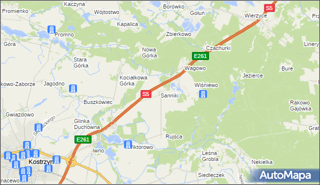 mapa Sanniki gmina Kostrzyn, Sanniki gmina Kostrzyn na mapie Targeo